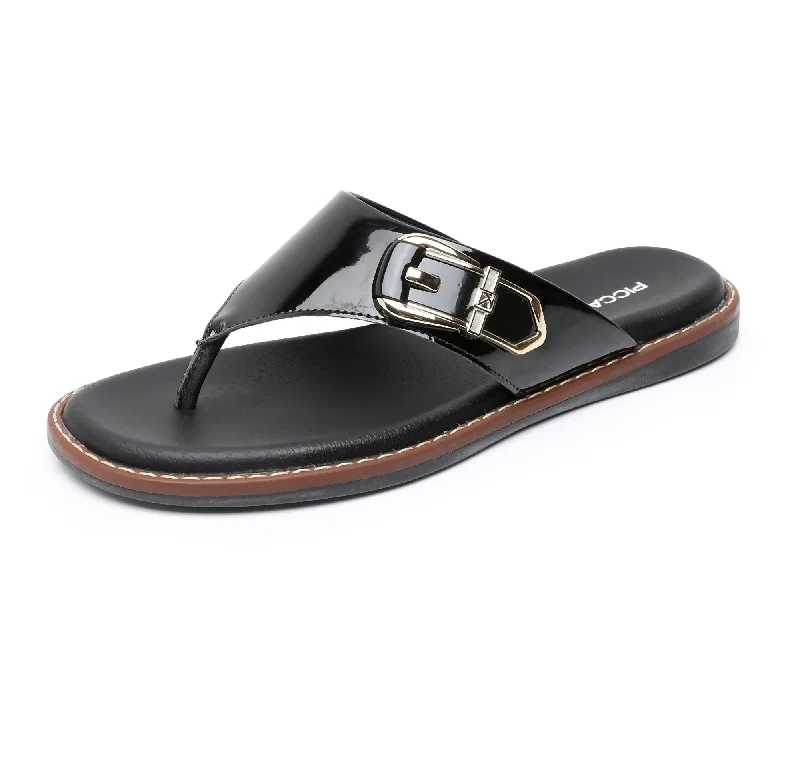 Piccadilly Black T-Strap Slip-On Flat Sandals (505.040)