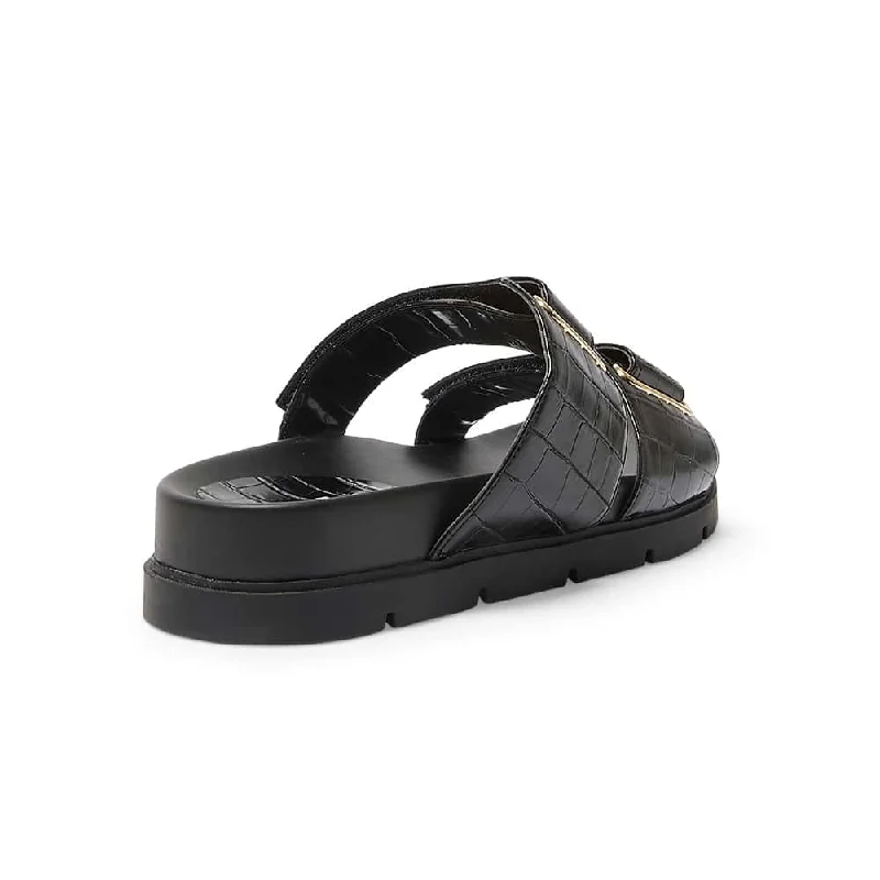 Calvin Slide in Black Croc