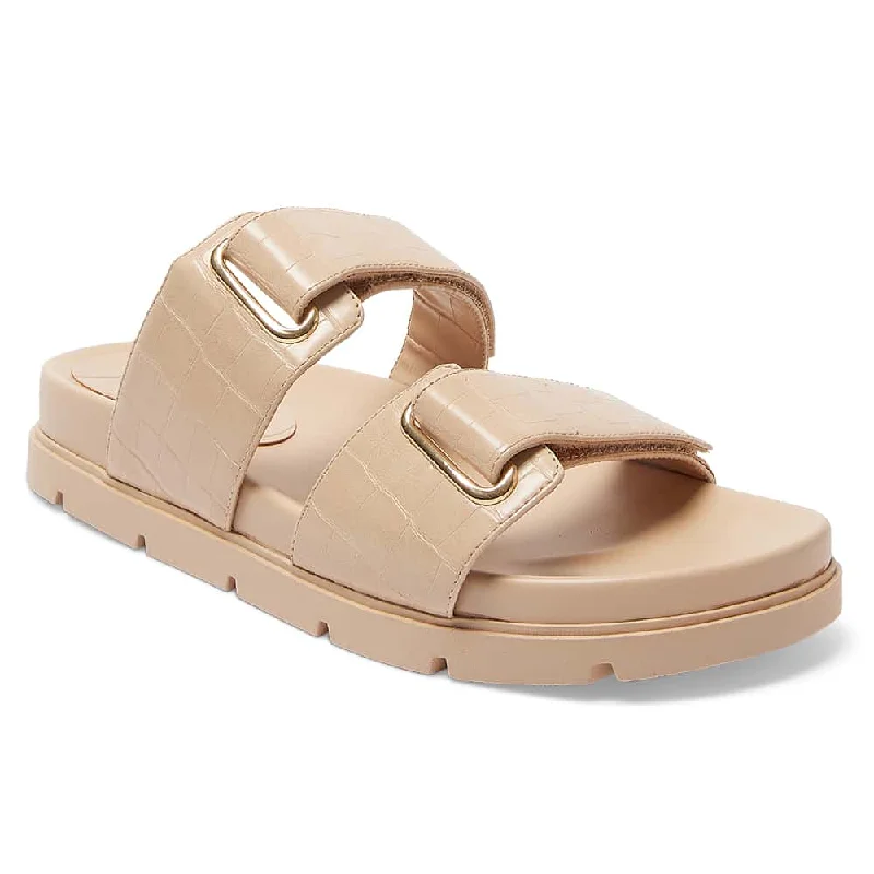 Calvin Slide in Nude Croc Print Croc