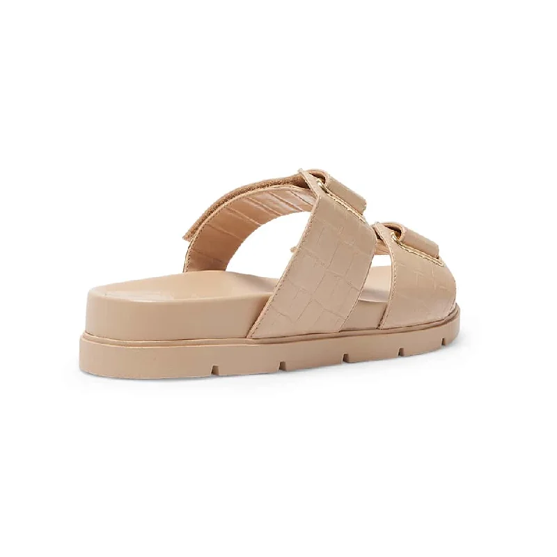 Calvin Slide in Nude Croc Print Croc