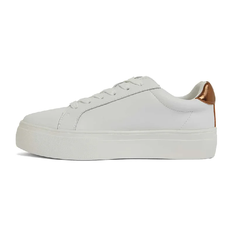 Frenzy Sneaker in White And Bronze Leather