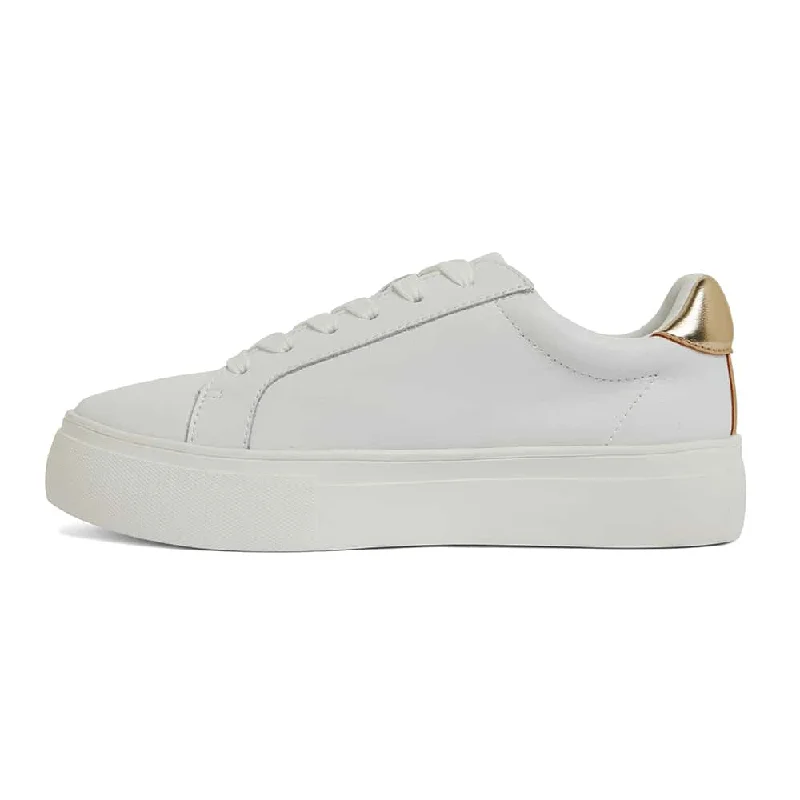 Frenzy Sneaker in White And Gold Leather