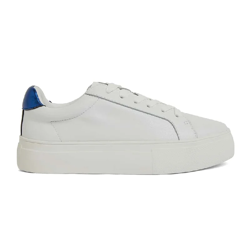 Frenzy Sneaker in White And Navy Metallic Leather