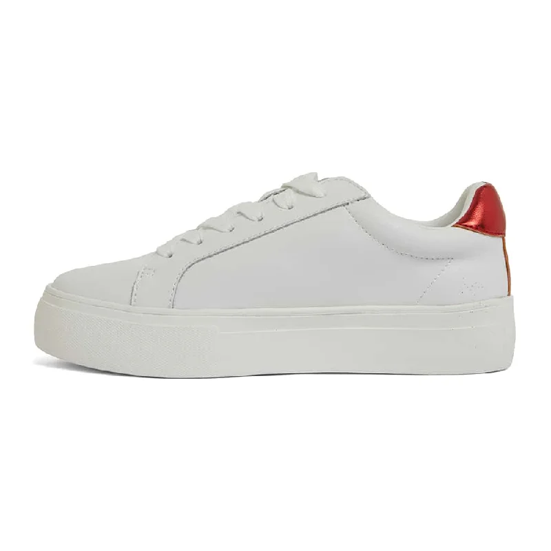 Frenzy Sneaker in White And Red Metallic Leather