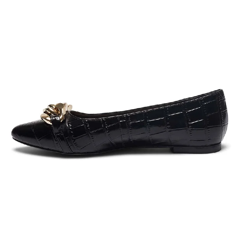 Lacey Flat in Black Croc Leather