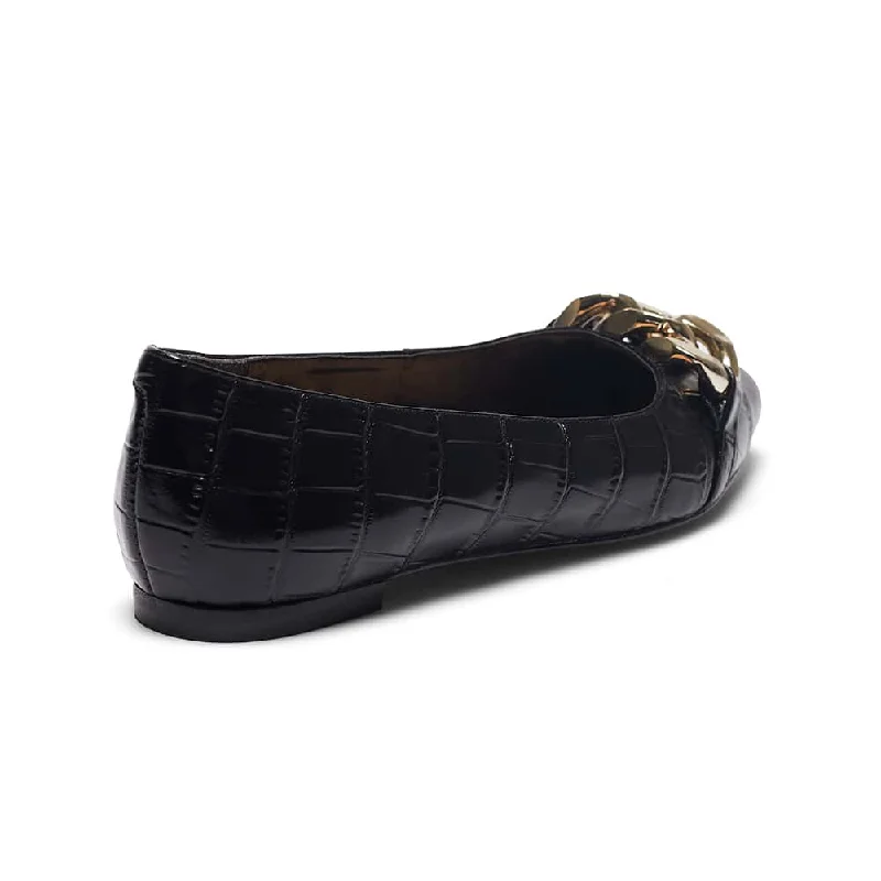 Lacey Flat in Black Croc Leather