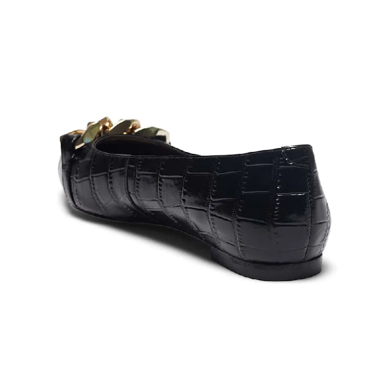 Lacey Flat in Black Croc Leather