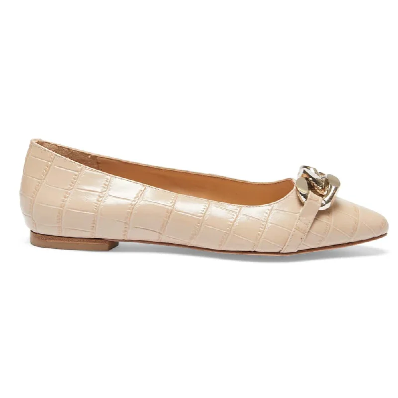 Lacey Flat in Nude Croc Print Leather