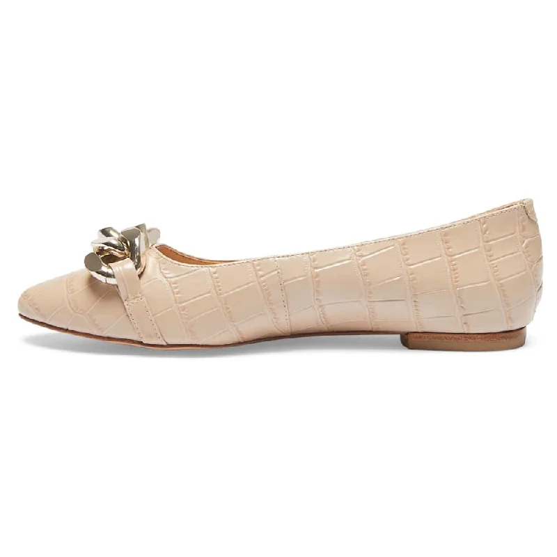 Lacey Flat in Nude Croc Print Leather