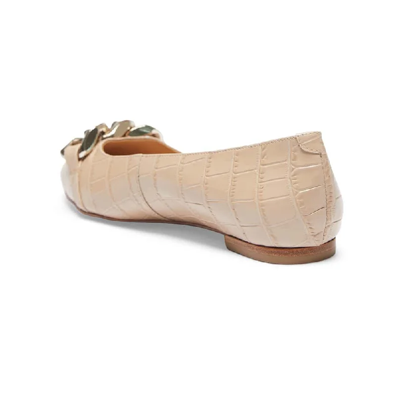 Lacey Flat in Nude Croc Print Leather