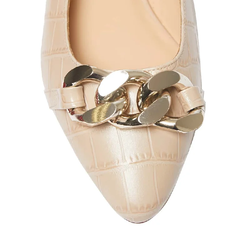 Lacey Flat in Nude Croc Print Leather