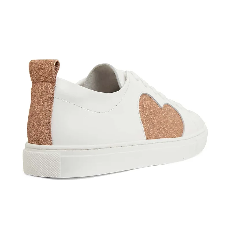 Love Sneaker in White And Rose Gold Glitter Leather