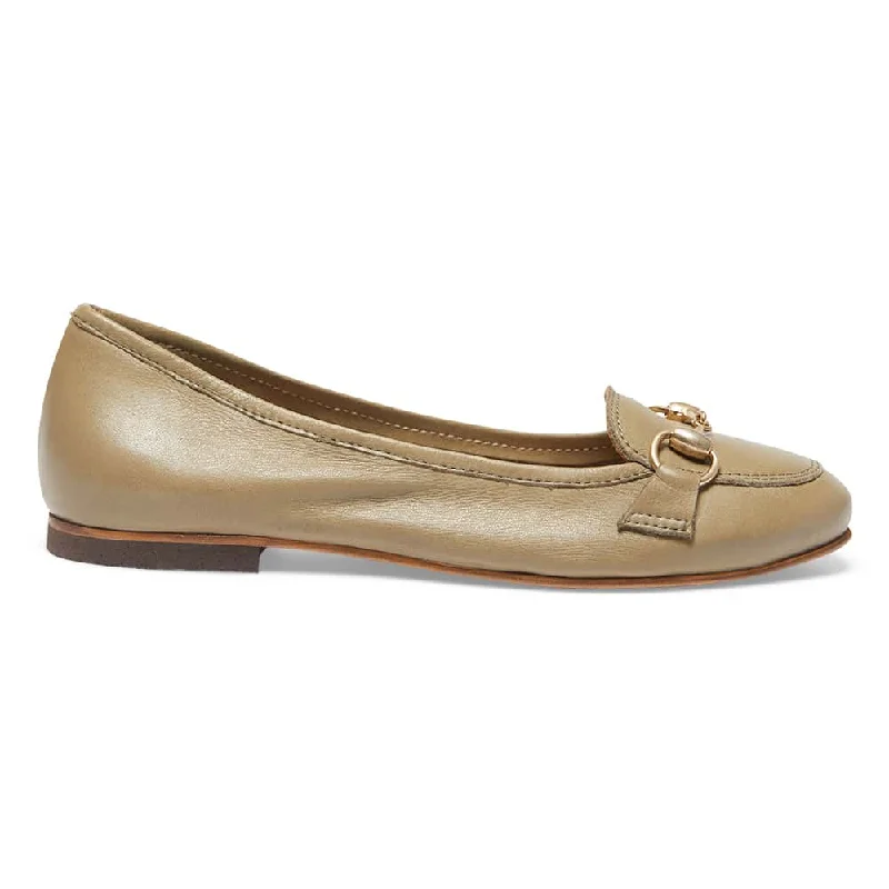 Madeline Flat in Khaki Leather