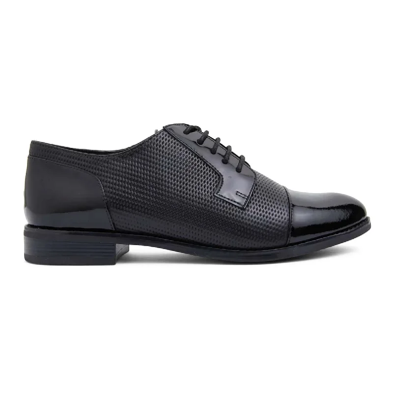 Panache Brogue in Black On Black Patent