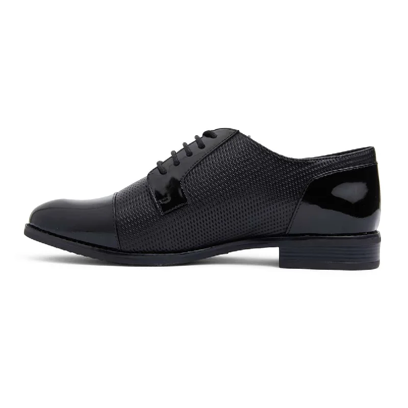 Panache Brogue in Black On Black Patent