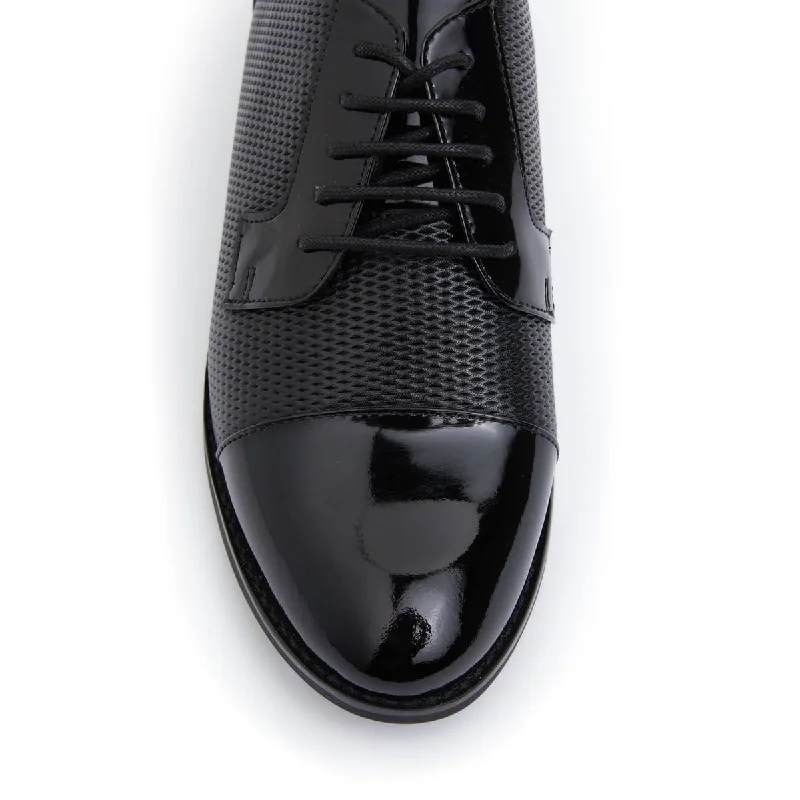 Panache Brogue in Black On Black Patent