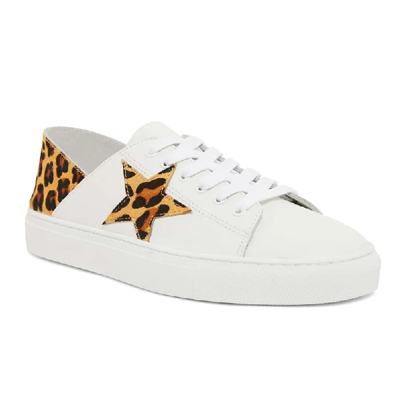 Rocket Sneaker in White And Animal Print Leather