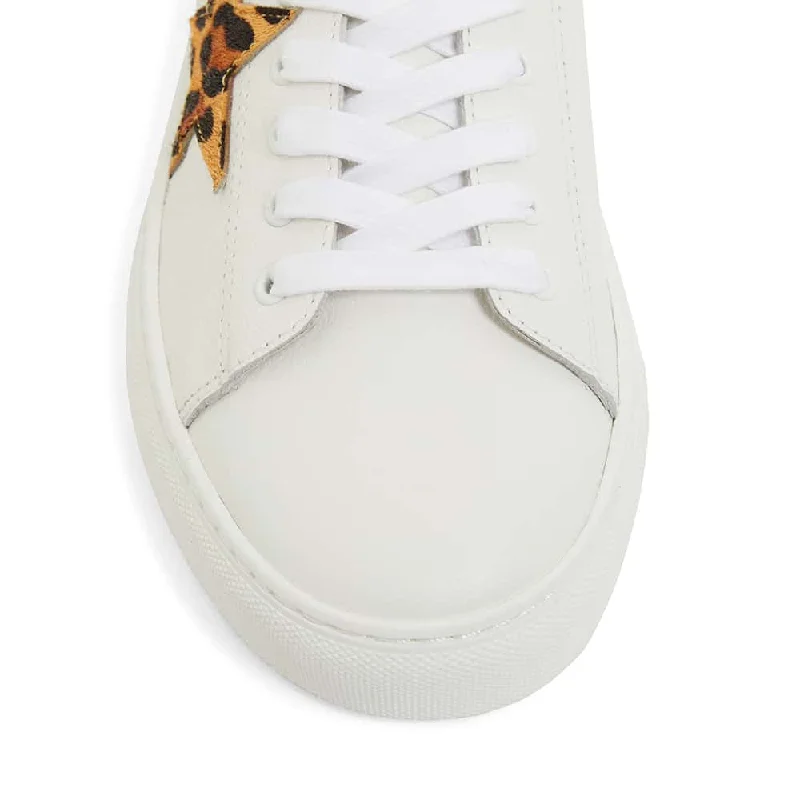 Rocket Sneaker in White And Animal Print Leather