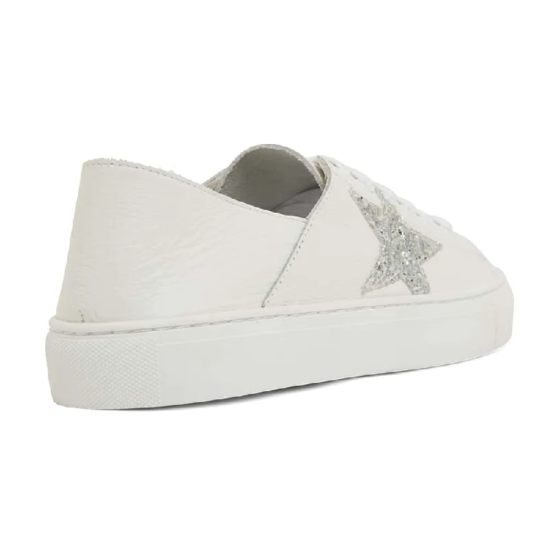 Rocket Sneaker in White And Silver Glitter Leather