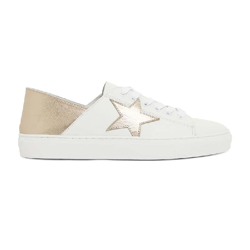 Rocket Sneaker in White And Soft Gold Leather