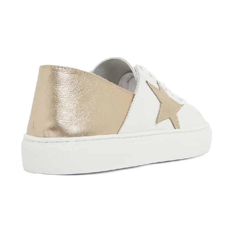 Rocket Sneaker in White And Soft Gold Leather