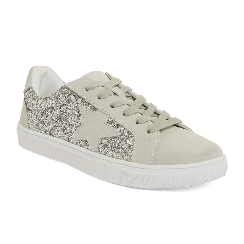 Sparkle Sneaker in Silver Glitter Leather