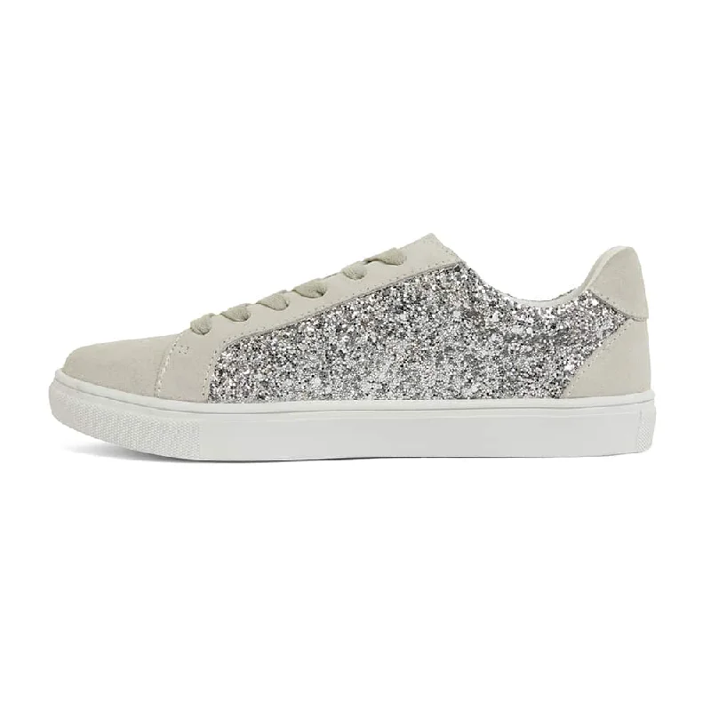 Sparkle Sneaker in Silver Glitter Leather