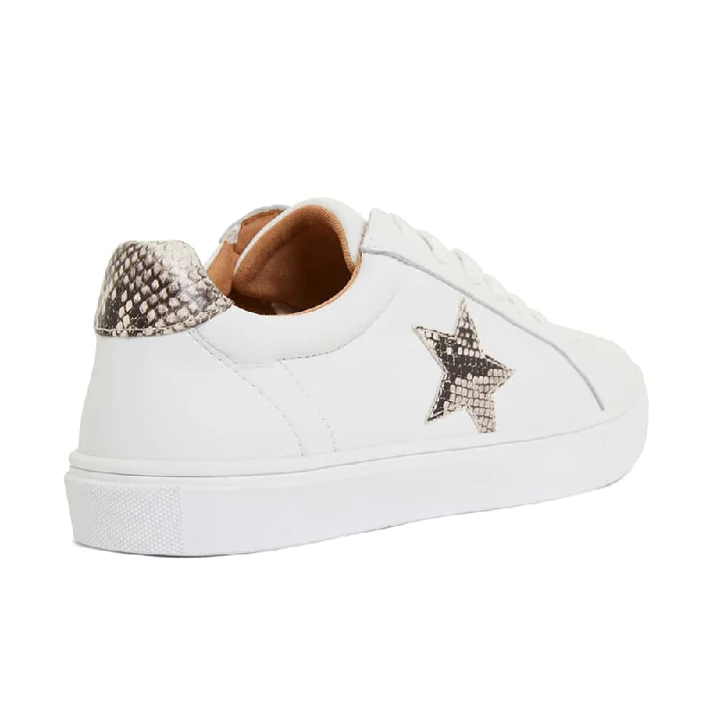 Stark Sneaker in White And Snake Print Leather