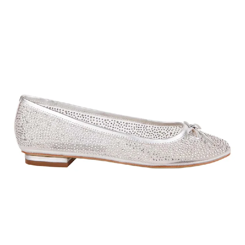 Twinkle Flat in Silver Metallic Satin