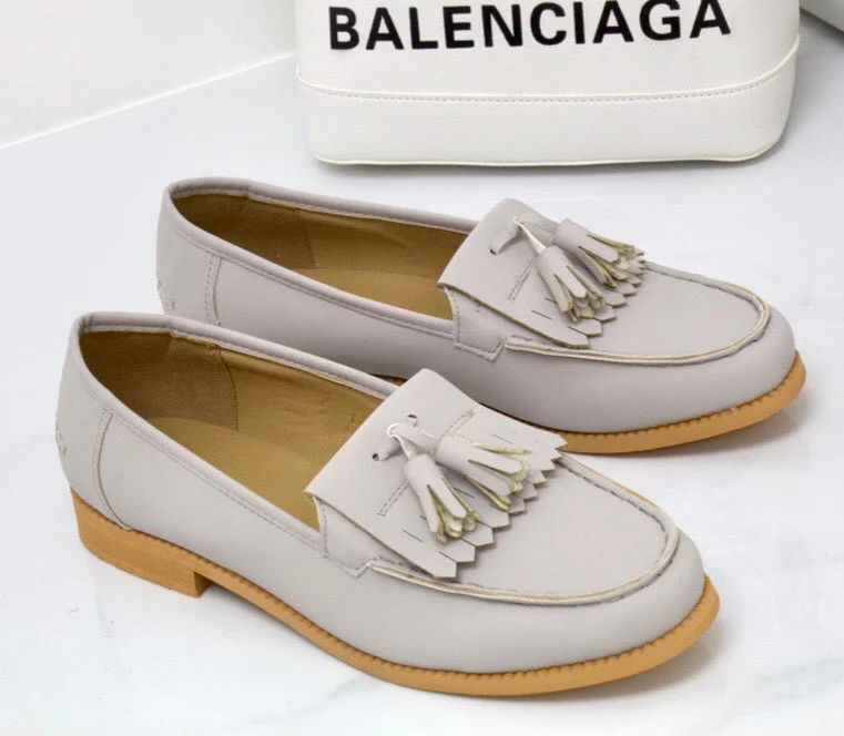 Ava - Light Grey Faux Nubuck Tassle Loafer