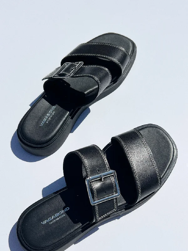 Connie Buckle Sandal - Black/ White