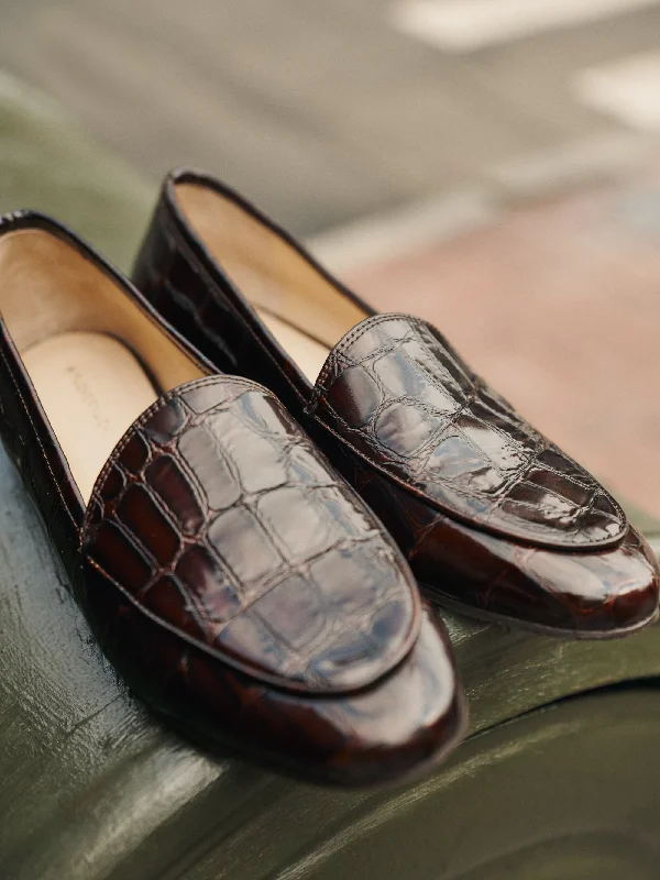 Dark Brown Croc Rowan Loafers