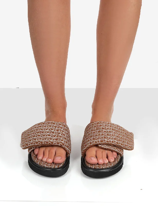 Sweeter Brown Nylon Padded Slide Sandals