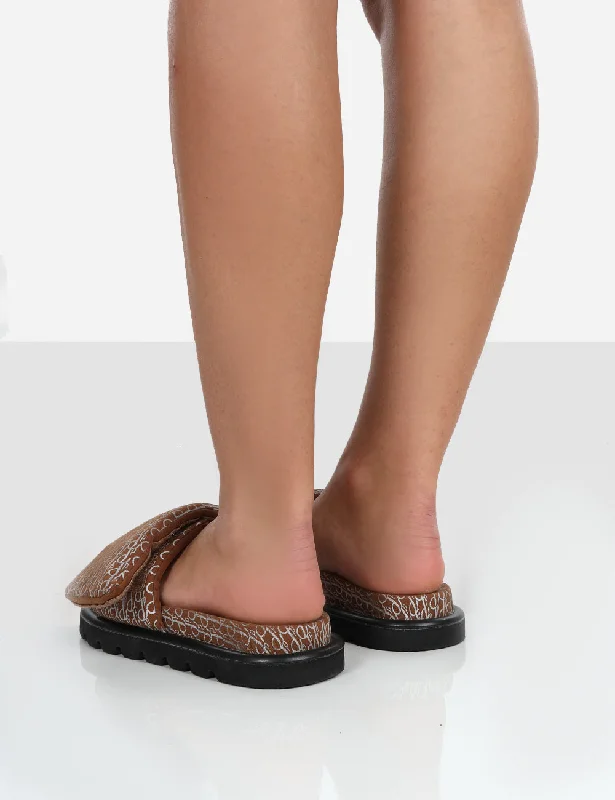 Sweeter Brown Nylon Padded Slide Sandals