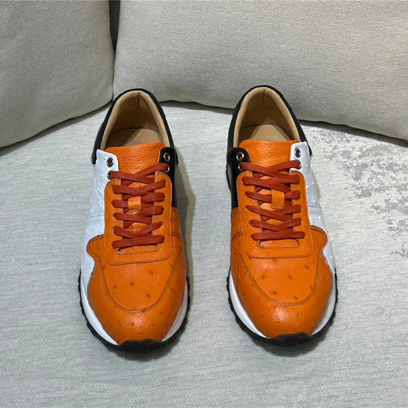 Men and Women Casual Mixed Color Genuine Leather Lace-up Sneakers