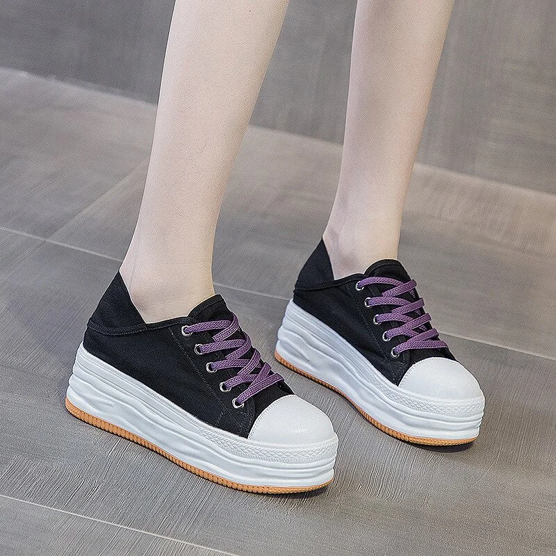 Summer Women's 8cm Genuine Leather Hidden Wedge Heels Sneakers Shoes