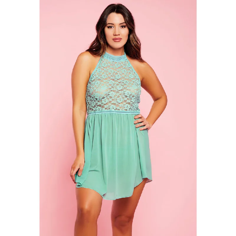 iCollection Floral Lace Halter Babydoll - Curvy